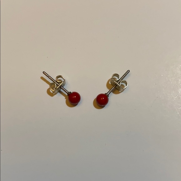 red sphere earrings